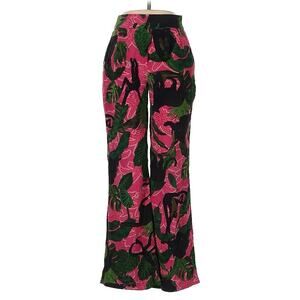 La Fuori Pink Leopard Jungle Tropical 100% Silk Pants Small